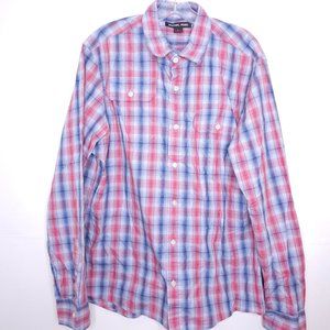 Michael Kors Button Up Long Sleeve Shirt Blue Red Men's sz L